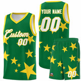 Custom Kelly Green Gold Graffiti Pattern Star Print Basketball Jersey Sets