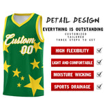 Custom Kelly Green Gold Graffiti Pattern Star Print Basketball Jersey Sets
