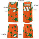 Custom Orange Kelly Green Graffiti Pattern Star Print Basketball Jersey Sets