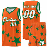 Custom Orange Kelly Green Graffiti Pattern Star Print Basketball Jersey Sets