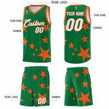 Custom Kelly Green Orange Graffiti Pattern Star Print Basketball Jersey Sets