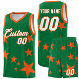 Custom Kelly Green Orange Graffiti Pattern Star Print Basketball Jersey Sets