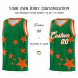 Custom Kelly Green Orange Graffiti Pattern Star Print Basketball Jersey Sets