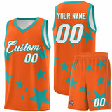 Custom Orange Aqua Graffiti Pattern Star Print Basketball Jersey Sets