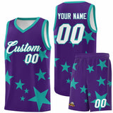 Custom Purple Aqua Graffiti Pattern Star Print Basketball Jersey Sets
