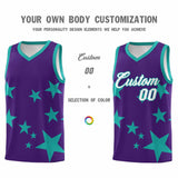 Custom Purple Aqua Graffiti Pattern Star Print Basketball Jersey Sets