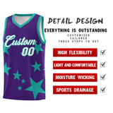 Custom Purple Aqua Graffiti Pattern Star Print Basketball Jersey Sets