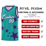 Custom Aqua Purple Graffiti Pattern Star Print Basketball Jersey Sets