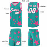 Custom Aqua Pink Graffiti Pattern Star Print Basketball Jersey Sets