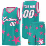 Custom Aqua Pink Graffiti Pattern Star Print Basketball Jersey Sets