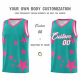 Custom Aqua Pink Graffiti Pattern Star Print Basketball Jersey Sets
