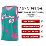 Custom Aqua Pink Graffiti Pattern Star Print Basketball Jersey Sets