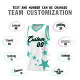 Custom White Bright Green Graffiti Pattern Star Print Basketball Jersey Sets
