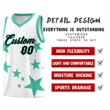 Custom White Bright Green Graffiti Pattern Star Print Basketball Jersey Sets