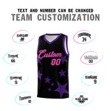 Custom Black Purple Graffiti Pattern Star Print Basketball Jersey Sets