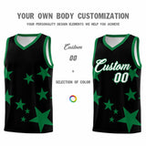 Custom Black Kelly Green Graffiti Pattern Star Print Basketball Jersey Sets