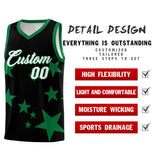 Custom Black Kelly Green Graffiti Pattern Star Print Basketball Jersey Sets