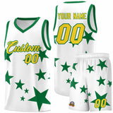 Custom White Kelly Green Graffiti Pattern Star Print Basketball Jersey Sets
