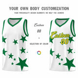 Custom White Kelly Green Graffiti Pattern Star Print Basketball Jersey Sets