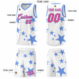 Custom White Light Blue Graffiti Pattern Star Print Basketball Jersey Sets