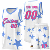 Custom White Light Blue Graffiti Pattern Star Print Basketball Jersey Sets