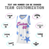 Custom White Light Blue Graffiti Pattern Star Print Basketball Jersey Sets