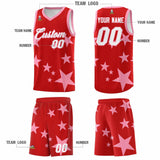 Custom Red Light Pink Graffiti Pattern Star Print Basketball Jersey Sets
