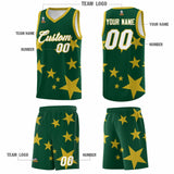 Custom Green Old Gold Graffiti Pattern Star Print Basketball Jersey Sets