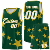 Custom Green Old Gold Graffiti Pattern Star Print Basketball Jersey Sets