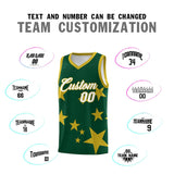 Custom Green Old Gold Graffiti Pattern Star Print Basketball Jersey Sets