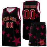 Custom Black Crimson Graffiti Pattern Star Print Basketball Jersey Sets