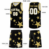 Custom Black Old Gold Graffiti Pattern Star Print Basketball Jersey Sets