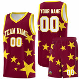 Custom Crimson Gold Graffiti Pattern Star Print Basketball Jersey Sets