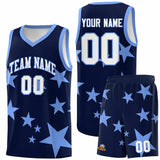 Custom Navy Light Blue Graffiti Pattern Star Print Basketball Jersey Sets