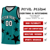 Custom Aqua Black Graffiti Pattern Star Print Basketball Jersey Sets