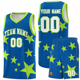 Custom Royal Light Green Graffiti Pattern Star Print Basketball Jersey Sets