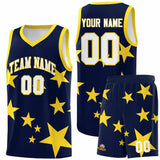 Custom Navy Gold Graffiti Pattern Star Print Basketball Jersey Sets