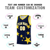 Custom Navy Gold Graffiti Pattern Star Print Basketball Jersey Sets