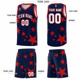 Custom Navy Red Graffiti Pattern Star Print Basketball Jersey Sets
