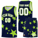 Custom Navy Light Green Graffiti Pattern Star Print Basketball Jersey Sets