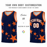 Custom Navy Orange Graffiti Pattern Star Print Basketball Jersey Sets