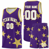 Custom Purple Old Gold Graffiti Pattern Star Print Basketball Jersey Sets