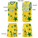 Custom Gold Kelly Green Graffiti Pattern Star Print Basketball Jersey Sets
