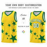 Custom Gold Kelly Green Graffiti Pattern Star Print Basketball Jersey Sets