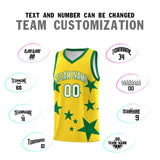 Custom Gold Kelly Green Graffiti Pattern Star Print Basketball Jersey Sets