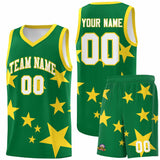 Custom Kelly Green Gold Graffiti Pattern Star Print Basketball Jersey Sets