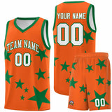 Custom Orange Kelly Green Graffiti Pattern Star Print Basketball Jersey Sets