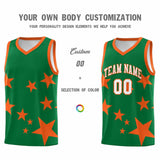 Custom Kelly Green Orange Graffiti Pattern Star Print Basketball Jersey Sets