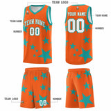 Custom Orange Aqua Graffiti Pattern Star Print Basketball Jersey Sets