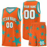 Custom Orange Aqua Graffiti Pattern Star Print Basketball Jersey Sets